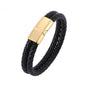 Personalized Black Leather Explorer Bracelet For Men Custom Engraved Name Date Strong Magnetic Clasps Bracelet Father's Day Gift