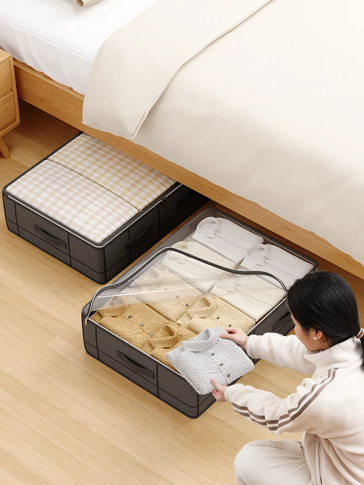 Heavy-duty under-bed storage bag Foldable storage box with large transparent window suitable for closets Dorm bedding clothes