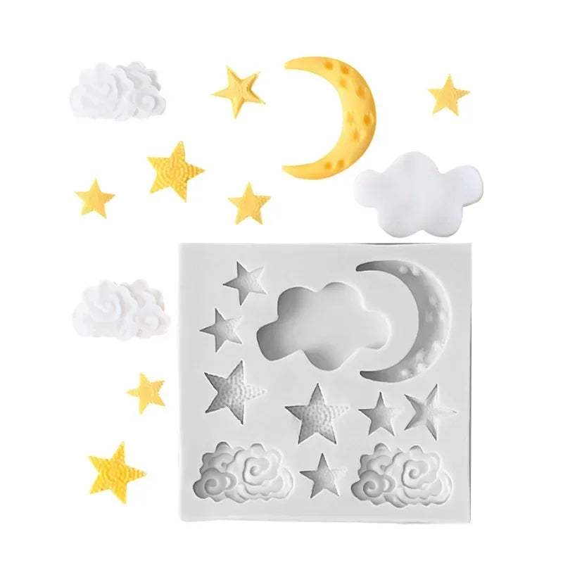 1PC Moon Stars Clouds Cake Decoration Mould DIY Chocolate Silicone Mould Candy Pastry Icing Utensils Kitchen Baking Molds