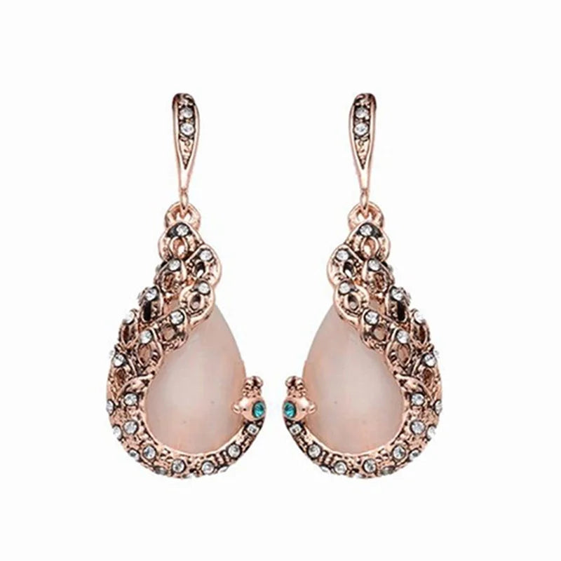 3pcs\ Women Elegant Waterdrop Rhinestone Pendant Necklace Hook Earrings Jewelry Set
