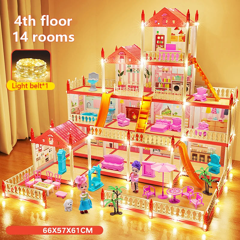 Popular Toy 3d Assembly Diy Mini Toy House Accessories Villa Princess Castle Led Lights Girl Birthday Gift Assembly Toy House