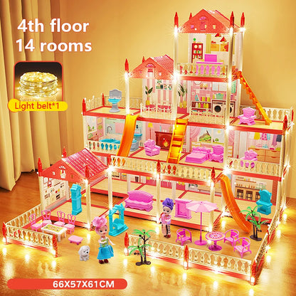 Popular Toy 3d Assembly Diy Mini Toy House Accessories Villa Princess Castle Led Lights Girl Birthday Gift Assembly Toy House