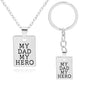 "MY DAD MY HERO" Keychain Necklace for Men Women Square Brand Carved Letter Pendant Chain Key Ring Accessories Father's Day Gift