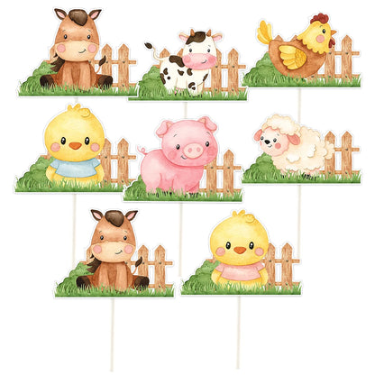 18pcs Carton Farm Animal Paper Cupcake Toppers for Kids Farm Themed Birthday Baby Shower Party Decoration DIY Cake Supplies