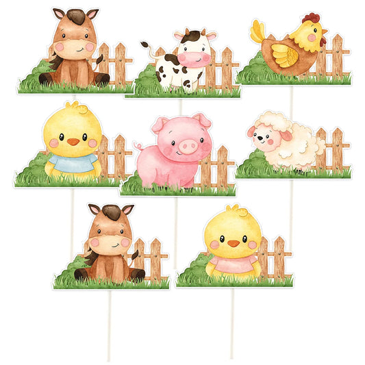 18pcs Carton Farm Animal Paper Cupcake Toppers for Kids Farm Themed Birthday Baby Shower Party Decoration DIY Cake Supplies