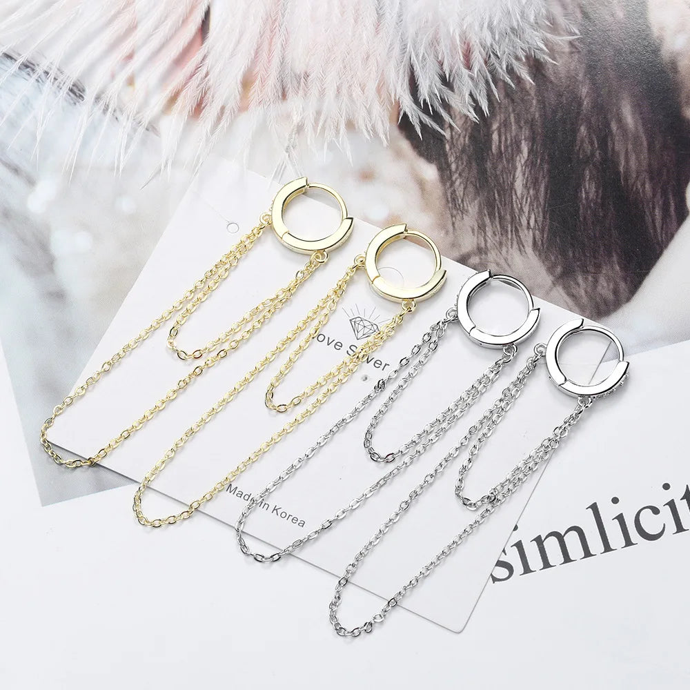 Bohemia Heartstringing Long Tassel Hoop Earrings Two-Row Chain Crystal Dangle Earring Small Hoops Charming Earring Jewelry Gifts