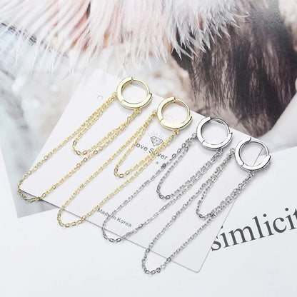 Bohemia Heartstringing Long Tassel Hoop Earrings Two-Row Chain Crystal Dangle Earring Small Hoops Charming Earring Jewelry Gifts