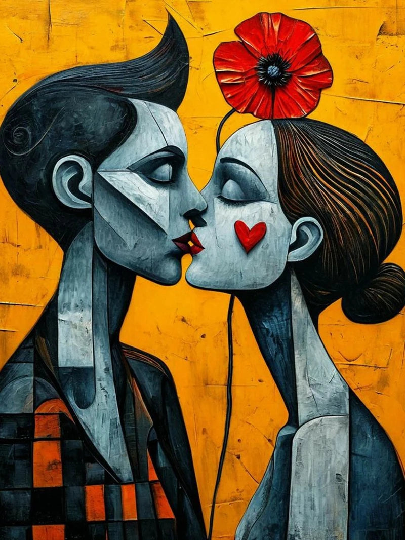 Abstract Couple Portrait 5D Diamond Painting – DIY Rhinestone Diamond Embroidery Art for Home Décor & Gifting