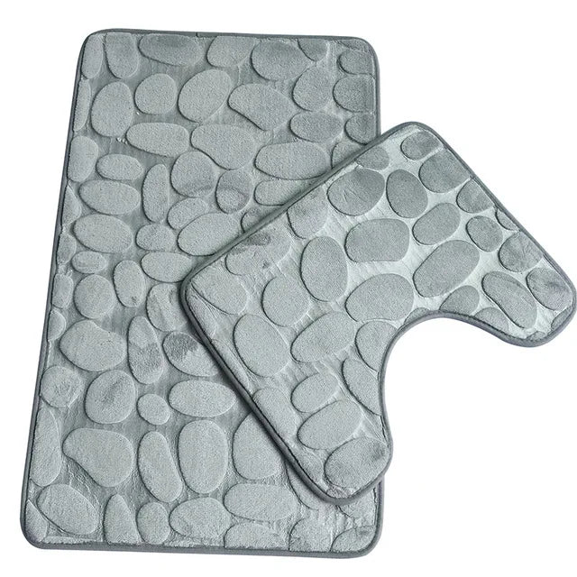 Set of 3 Bathroom Bath Mat Set  Soft Non Slip or 2PCS Cobblestone Absorbent Bathroom Mat Rug Carpets and Toilet Lid