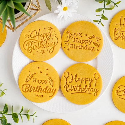Happy Birthday Theme Cookie Cutter Mold Biscuit Embosser Cake Decoration Tools Stamp Baking Pastry Bakeware Kitchen Accessories
