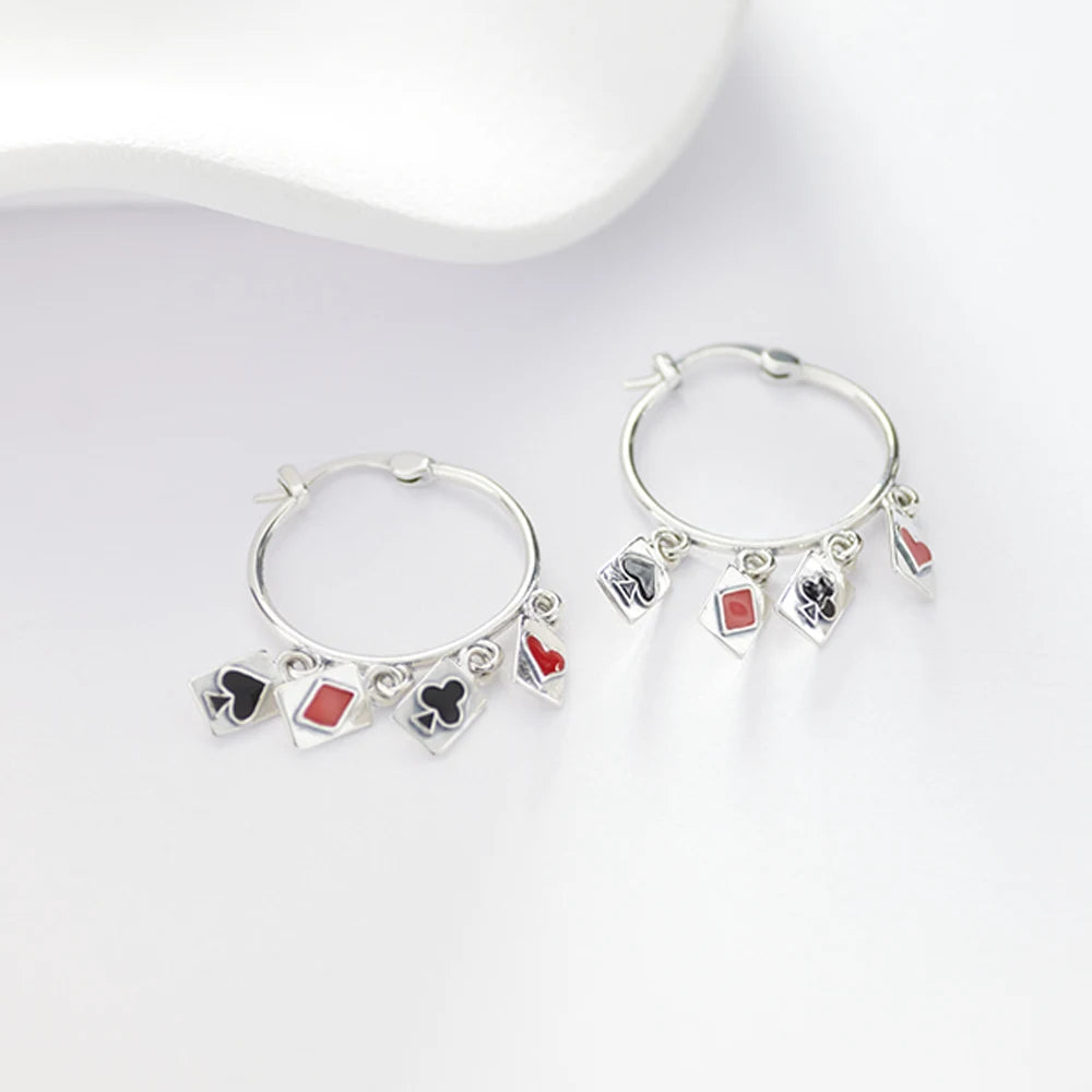 925 Sterling Silver Earrings Poker Suit Earrings Original Earring For Ladies Fashion Friends Party Daily Wear Gifts