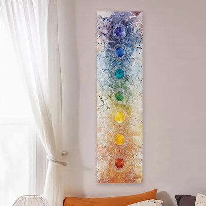 VIKAMA Seven Chakra Vertical Tapestry Rainbow Energy Wall Decor for Yoga Studio Meditation Space Wall Hanging Home Decoration