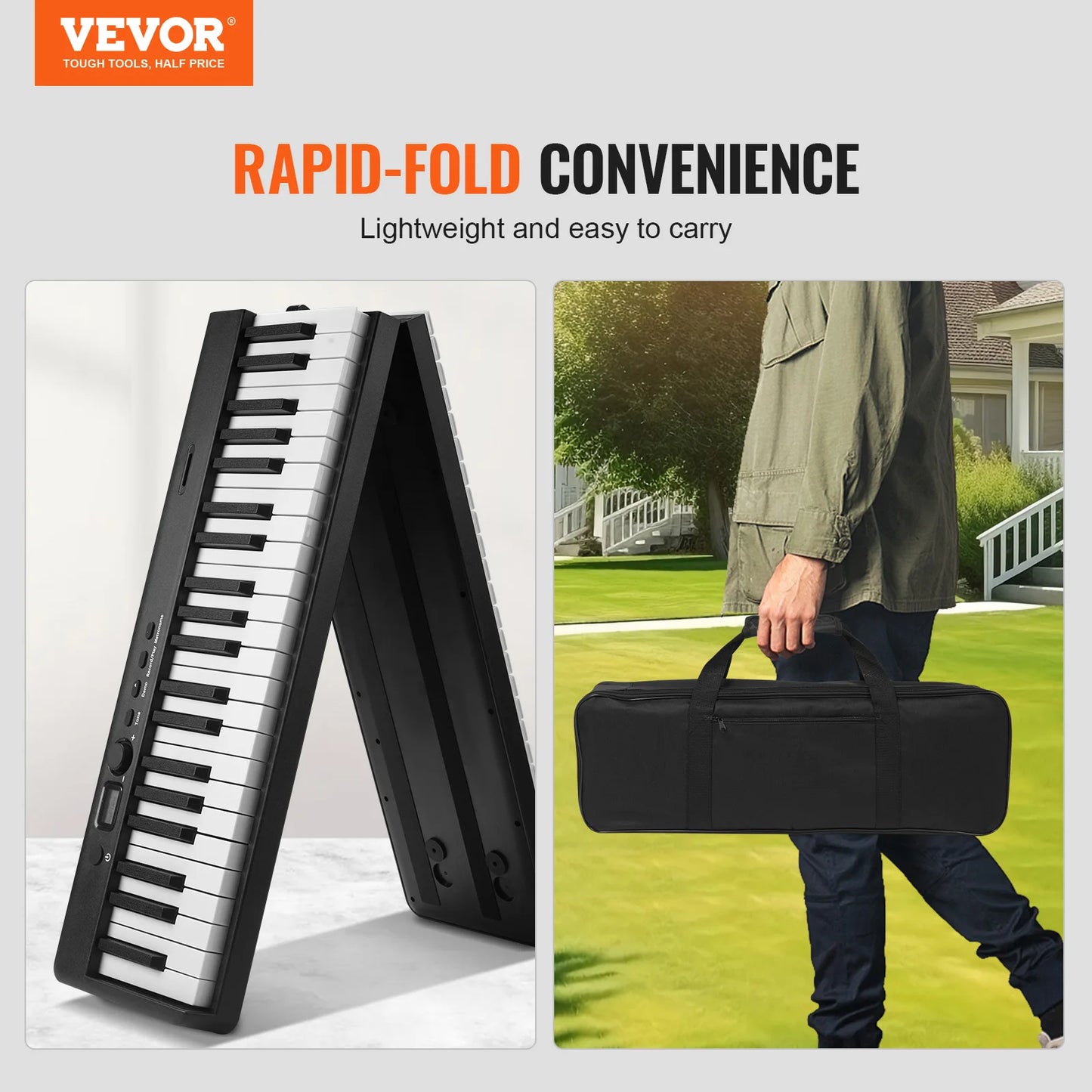 VEVOR 88‑Key Foldable Digital Piano – Bluetooth & MIDI Portable Rechargeable Keyboard for Beginners