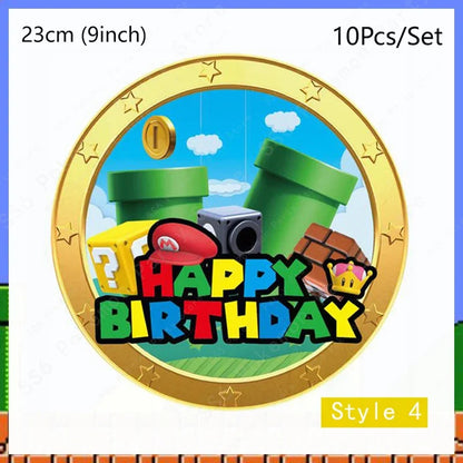 Super Mario Bros Birthday Decoration Party Supplies Disposable Tableware Baby Shower Paper Cup Tablecloth Plate Napkin Bag Kit