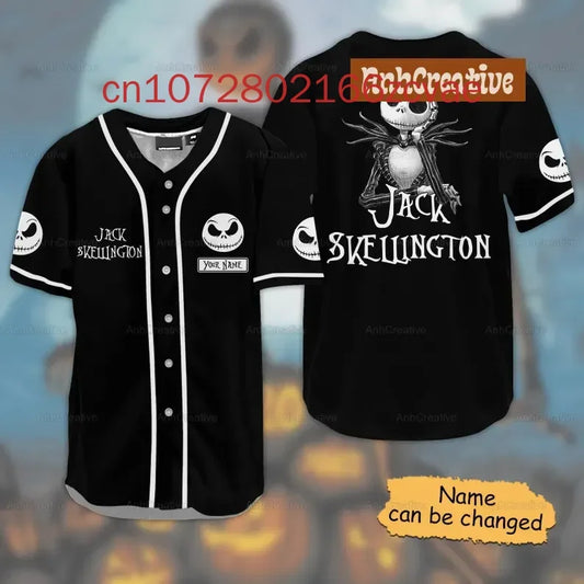 Disney Baseball Jersey Custom Name Nightmare Before Christmas Jack Skellington Baseball Jersey Men's Women's Short Sleeve Jersey