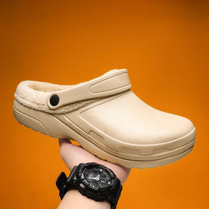 winter fluffy slippers men outdoor clogs warm home cotton shoes indoor cozy slides pull on comforty non-slip chef shoes
