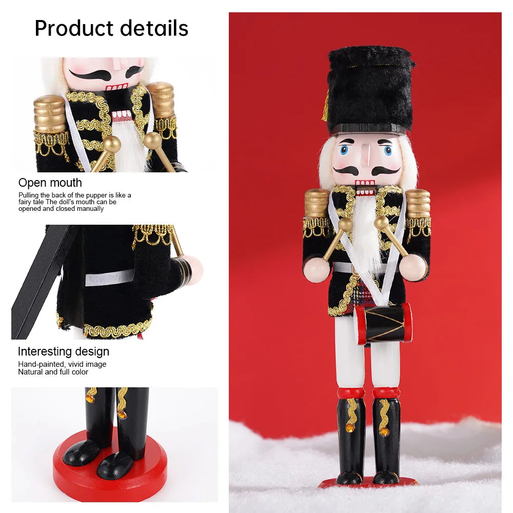 Nutcracker figurine with open mouth feature on a red background