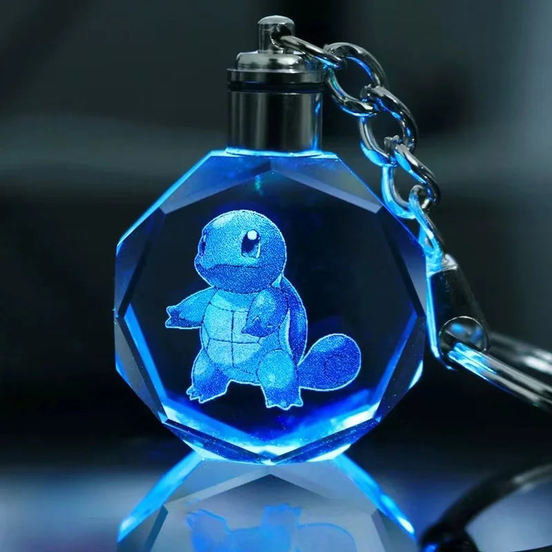 Pokemon Cartoons Anime Figure Pikachu Charizard Mewtwo Eevee Crystal  Collection Luminous Keychain Pendant Model  Kids Toy Gift