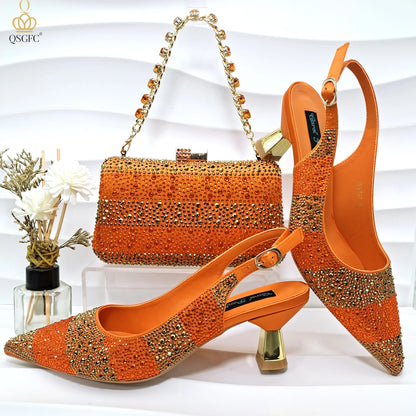 Italian Design Party Shoes with Matching Clutch Bag, Perfect for African Weddings and Women’s Heel Shoes and Bag Sets for Parties.