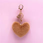 Rainbow Heart Pompom Keychain – Colorful Plush Ball Tassel Bag Charm for Women