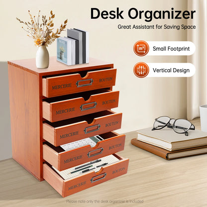 5‑Drawer Wooden Desk Organizer – Vintage Desktop Storage Shelf for Office, Study & Bedroom