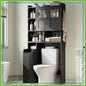Over Toilet Storage Cabinet with Glass Doors & Paper Holder, Space-Saving Bathroom Organizer Rack for Home Restroom Laundry