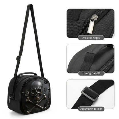 Skull Design Shoulder Strap Insulated Lunch Bag Eco-Friendly Waterproof Thermal Cooler Reusable Student Bento Food