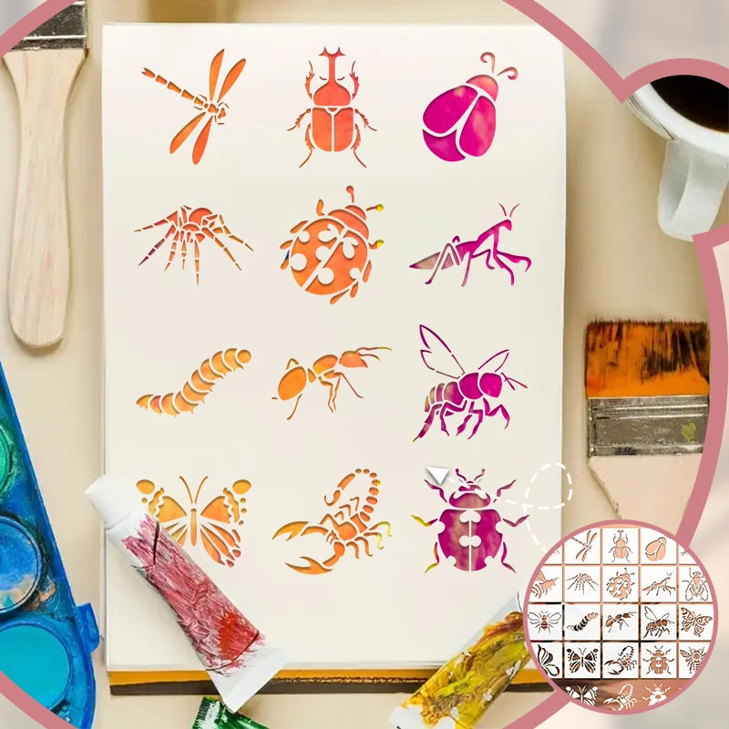 20‑Piece Insect Series Stencil Set – Reusable Hollow‑Out Dragonfly, Bee & Insect Pattern Templates for DIY Painting and Craft Projects