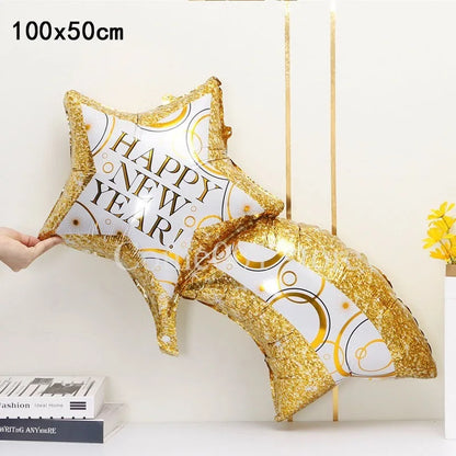 2026 New Year Foil Ballons Happy New Year Letter Banner Garland Party Decorations New Year Wine Bottle Star Round Photo Props