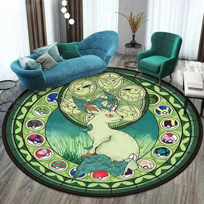 MINISO Elf Pokémon printed round carpet game soft floor mat home living room bedroom room decoration non-slip and anti-fading