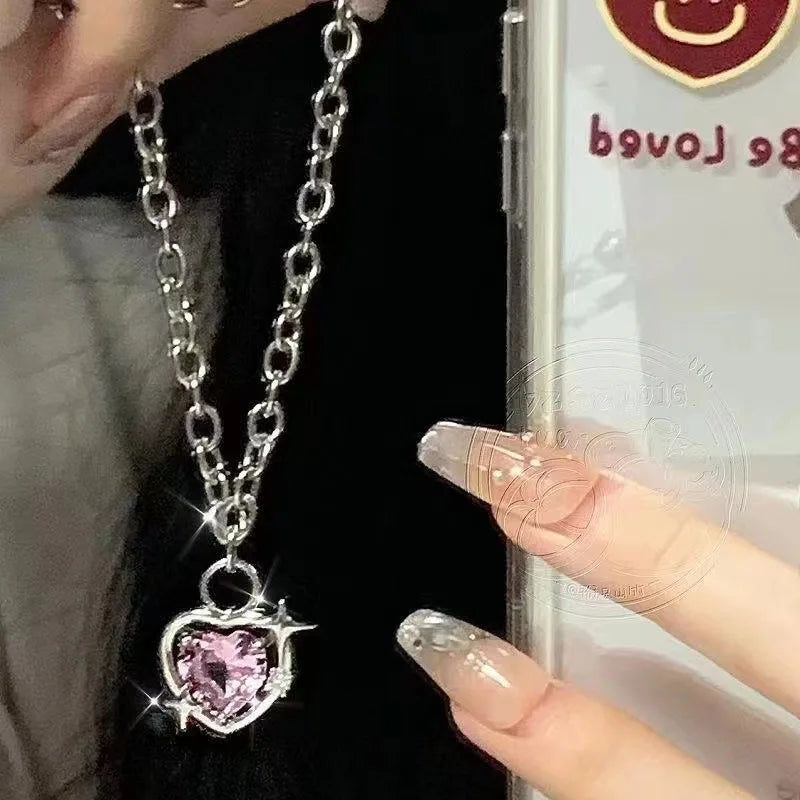 Stylish Pink Heart Necklace Gemstone Pendant Diamonds One Arrow Through Forever Love  Designs