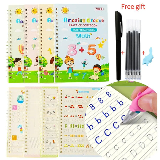 Magic Reusable Free Wipe Children's Practice Writing  Children's English Copy Book with Stickers