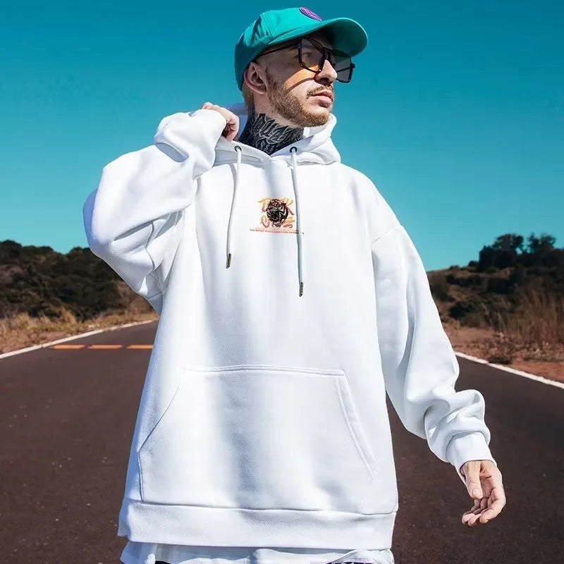 Mens Oversized Hoodie Loose retro fierce tiger Print