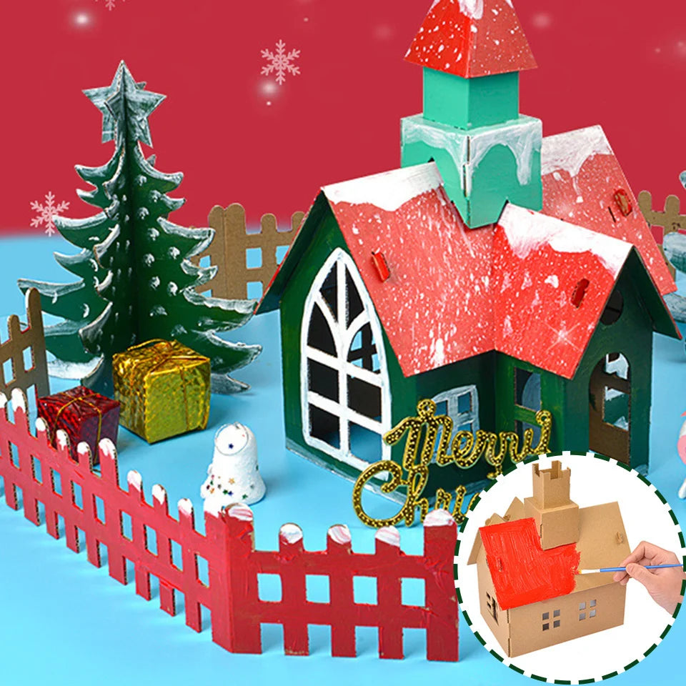 Christmas Paper House DIY Painting Corrugated Board Villa Manor Castle Set Xmas Party Birthday Decoration Kids Gift Home Supply