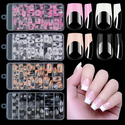 120pcs/box Acrylic French False Nails Medium Length Square Armor Full Cover Nail Tips