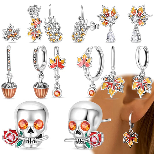 New in 925 Sterling Silver Maple Leaf Stud Earrings for Women Girl Ear Studs Fine Jewelry Fashion Luxury Anniversary