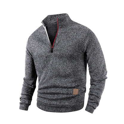 Spring Autumn Fashion High Neck Half Zipper Long Sleeve Sweatshirts Men's Casual Knitted Pullovers Daily Warm Coats