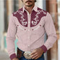 Men’s Retro Western Shirt – Long Sleeve Stretch Top (S–5XL)