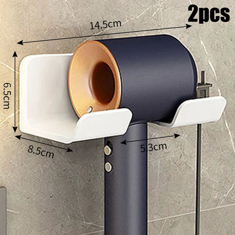 Wall mounted non perforated hair dryer storage rack