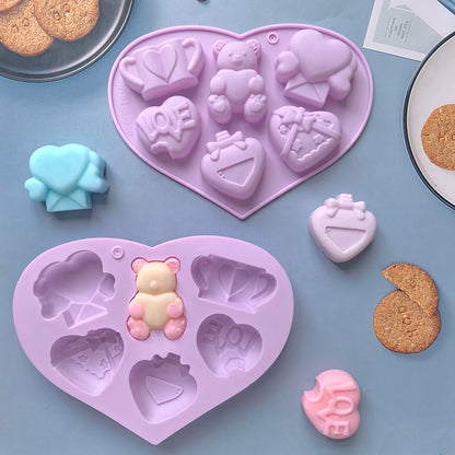 1pc Valentine's Day Theme Chocolate Silicone DIY Soft Candy Mold Bear Shape Baking Resin Soap Wax Melting Ice Jelly Mold