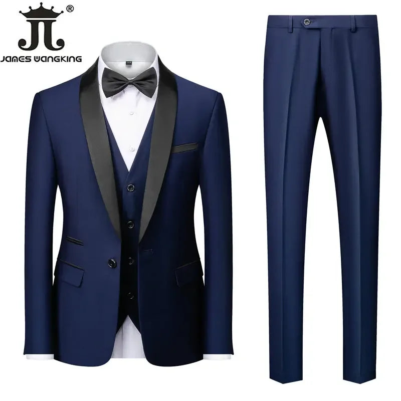 Men's Solid Color Suit Jacket Blazer Waistcoat Vest Pants Set M-6XL