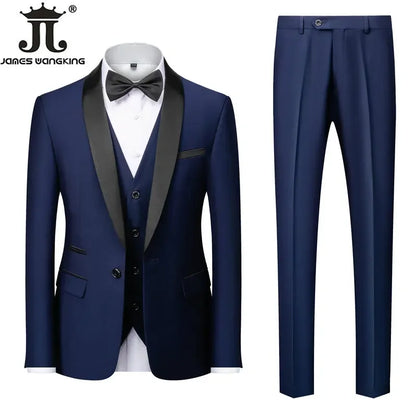 Men's Solid Color Suit Jacket Blazer Waistcoat Vest Pants Set M-6XL