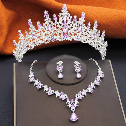 Elegant Party Birthday Bridal Wedding Crown Tiaras and Necklace Earrings 3 pcs Sets