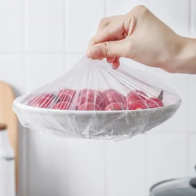 500/50Pcs Disposable Food Cover Fruit Food Cover Elastic Plastic Shower Cap Food Grade Storage Bag Kitchen Organizer Cling Film
