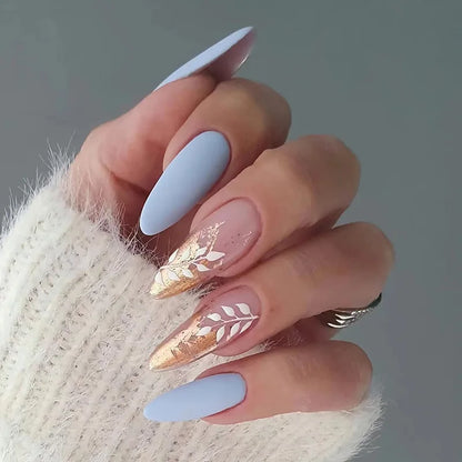 24pcs Full Cover Long False Press On Nails With Designs Light Green Stripe Gradient