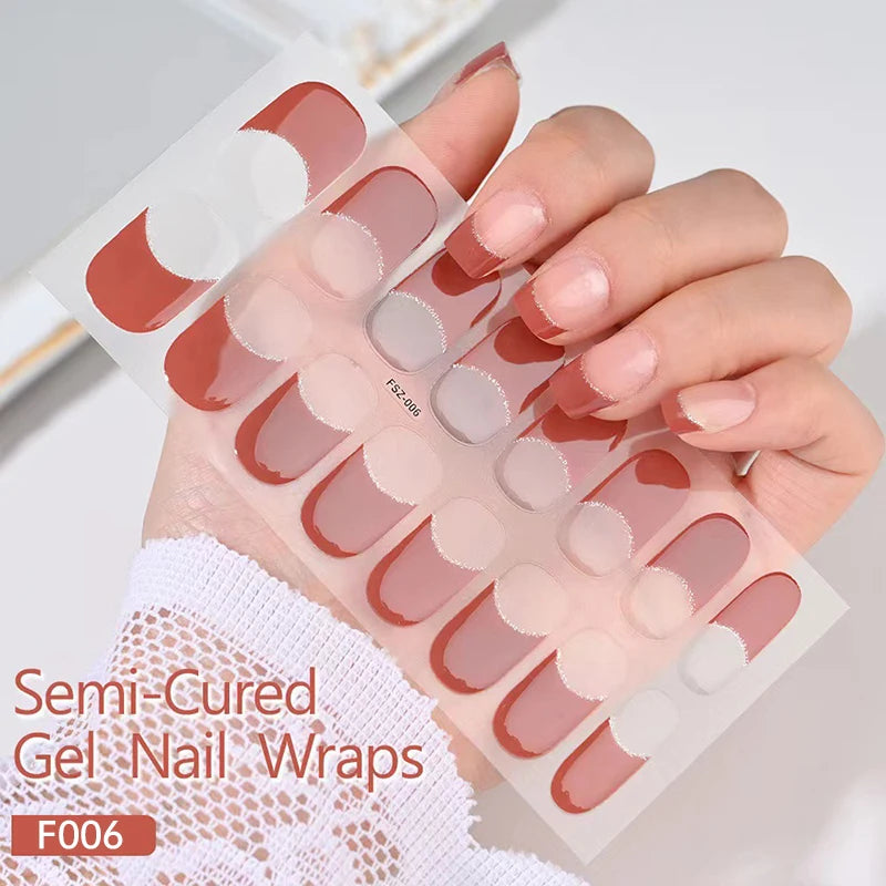 Semi-Cured Gel Nail Wraps - 16 or 20 Tips, Fashionable French Nails, Long-Lasting Full Cover Gel Stickers for DIY Manicure