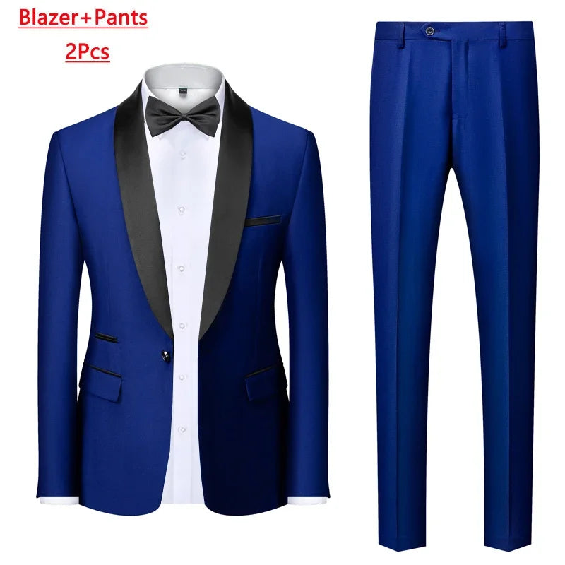 Men's Solid Color Suit Jacket Blazer Waistcoat Vest Pants Set M-6XL