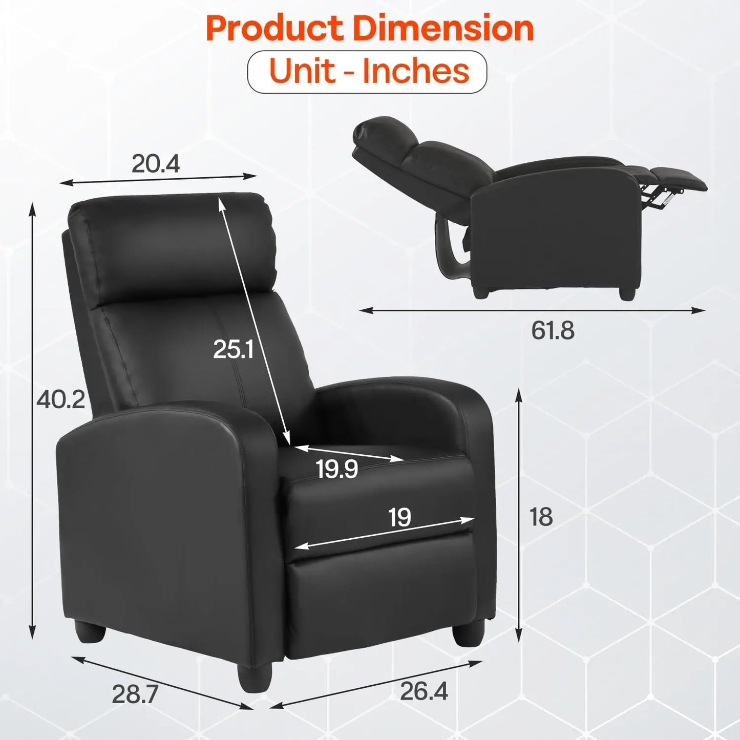 Black Leather Massage Recliner Chair with Lumbar Support & Adjustable Backrest