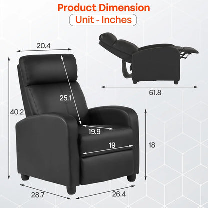 Black Leather Massage Recliner Chair with Lumbar Support & Adjustable Backrest