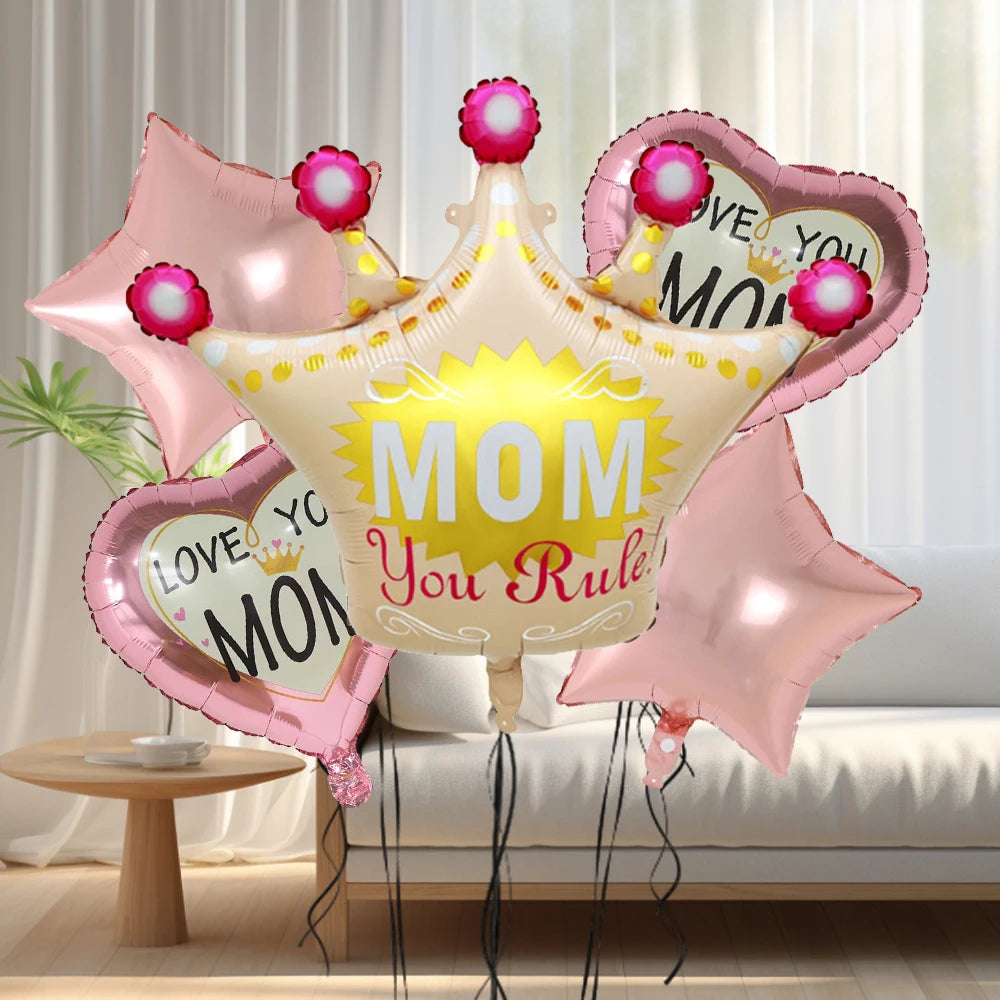 5 PCS Balloon Set, Mom's Crown, Aluminum Foil Balloons, Mother's Day Thanksgiving Day Birthday Decoration Gift